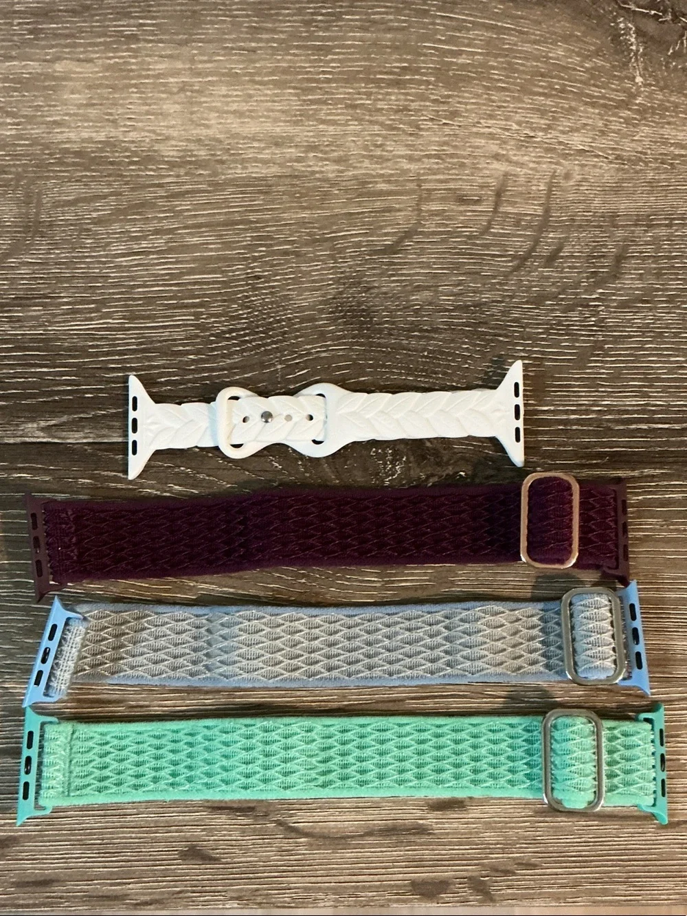 4-Piece Stretch Green Blue Wine & Silicone White Apple Watch Bands 42/44/46mm